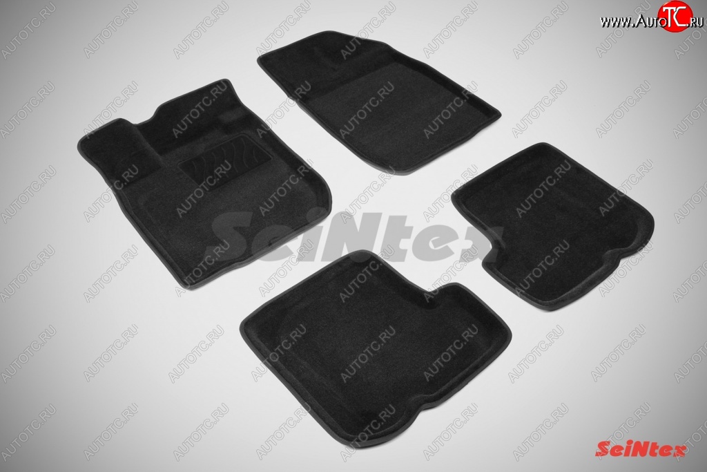 4 999 р. Износостойкие коврики в салон SeiNtex Premium 3D 4 шт. (ворсовые, черные)  Renault Sandero  (BS) (2009-2014)  с доставкой в г. Кемерово