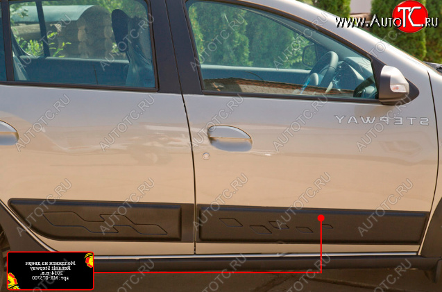 1 439 р. Молдинг двери RA (передний правый)  Renault Sandero  (B8) - Sandero Stepway  (B8) (Поверхность шагрень)  с доставкой в г. Кемерово