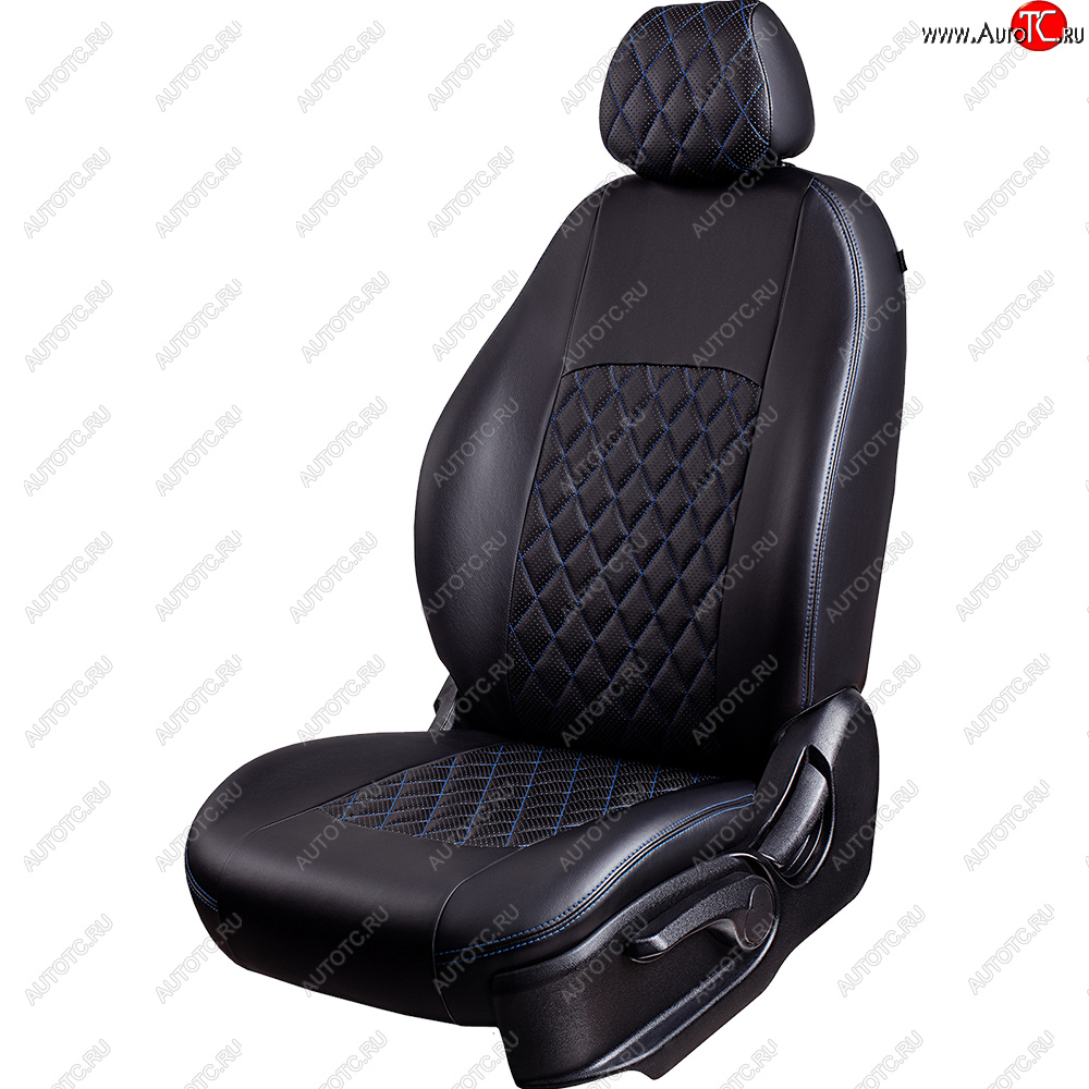 10 449 р. Чехлы для сидений Stepway Lord Autofashion Турин Ромб (экокожа, спинка 60/40, 2 П- и 1 Г-образных подголовника)  Renault Sandero  (B8) (2018-2025) рестайлинг (Черный, вставка черная, строчка синяя)  с доставкой в г. Кемерово