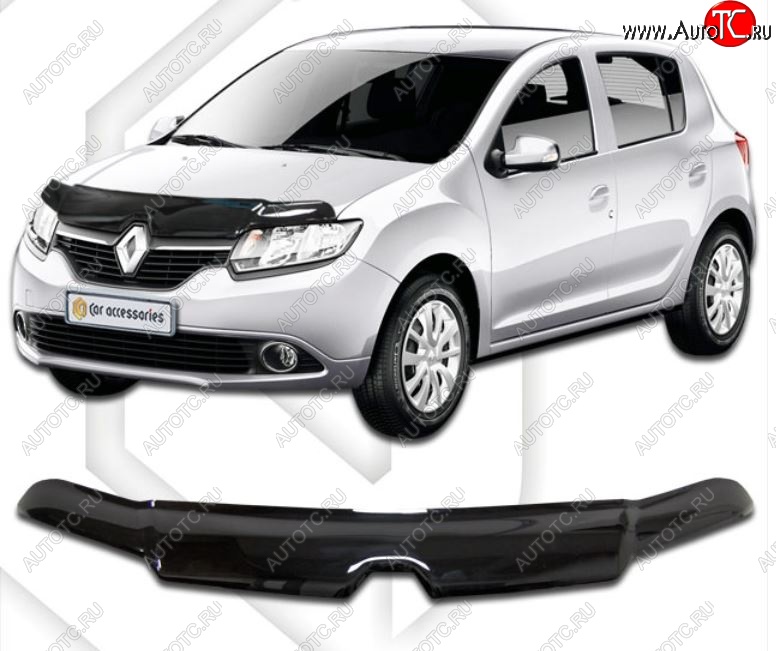 2 379 р. Дефлектор капота CA-Plastic  Renault Sandero  (B8) (2014-2018) дорестайлинг (Classic черный, Без надписи)  с доставкой в г. Кемерово