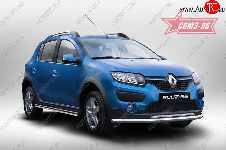 12 599 р. Защита переднего бампера одинарная Stepway Souz-96 (d60)  Renault Sandero Stepway  (B8) (2014-2018) дорестайлинг  с доставкой в г. Кемерово