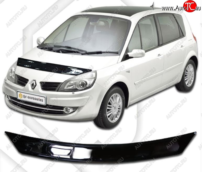 1 899 р. Дефлектор капота CA-Plastic Renault Scenic 2 (2003-2009) (Classic черный, Без надписи)  с доставкой в г. Кемерово