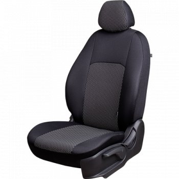 Чехлы сидений Lord Autofashion Дублин (жаккард, 60/40, раздельная спинка, подлокотник, 3Г-образ. подголовника) Hyundai Tucson JM (2004-2010) (Чёрный, прямоугольник чёрный)