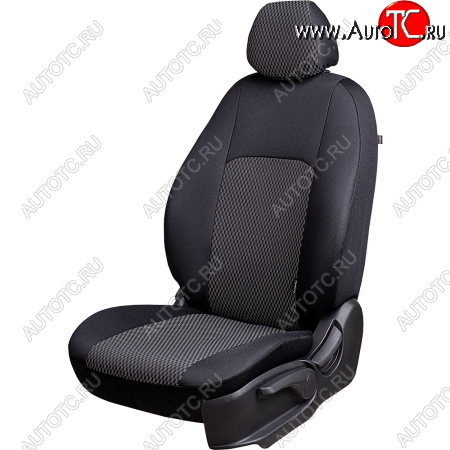 6 899 р. Чехлы сидений Lord Autofashion Дублин (жаккард, 60/40, раздельная спинка, подлокотник, 3Г-образ. подголовника) Hyundai Tucson JM (2004-2010) (Чёрный, прямоугольник чёрный)  с доставкой в г. Кемерово
