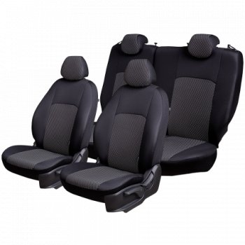 6 899 р. Чехлы сидений Lord Autofashion Дублин (жаккард, 60/40, раздельная спинка, подлокотник, 3Г-образ. подголовника) Hyundai Tucson JM (2004-2010) (Чёрный, прямоугольник чёрный)  с доставкой в г. Кемерово. Увеличить фотографию 3