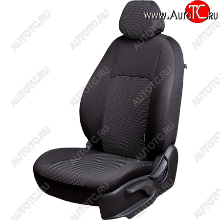 4 999 р. Чехлы сидений Lord Autofashion Дублин (жаккард, 60/40, раздельная задняя спинка, 3П-образ. подголовника) KIA Cerato 4 BD дорестайлинг, хэтчбэк (2018-2021) (Чёрный, Ёж белый)  с доставкой в г. Кемерово