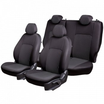 4 999 р. Чехлы сидений Lord Autofashion Дублин (жаккард, 60/40, раздельная задняя спинка, 3П-образ. подголовника) KIA Cerato 4 BD дорестайлинг, хэтчбэк (2018-2021) (Чёрный, Ёж белый)  с доставкой в г. Кемерово. Увеличить фотографию 3