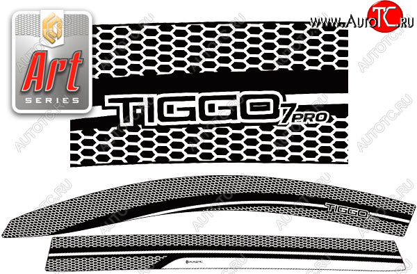 2 199 р.  Дефлектора окон CA-Plastic  Chery Tiggo 7 PRO (2019-2025) (Серия Art черная, без хром. молдинга, крепление скотч)  с доставкой в г. Кемерово