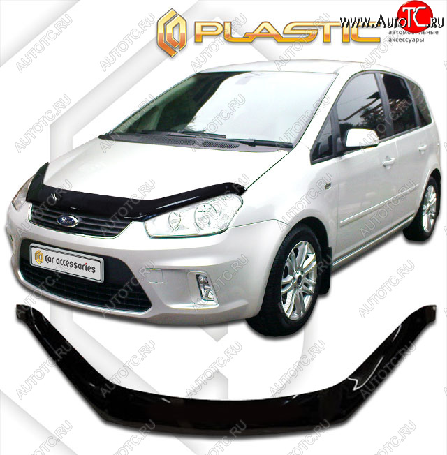 2 399 р. Дефлектор капота (exclusive) CA-Plastic  Ford C-max  Mk1 (2007-2010) рестайлинг (Classic чёрный, Без надписи)  с доставкой в г. Кемерово