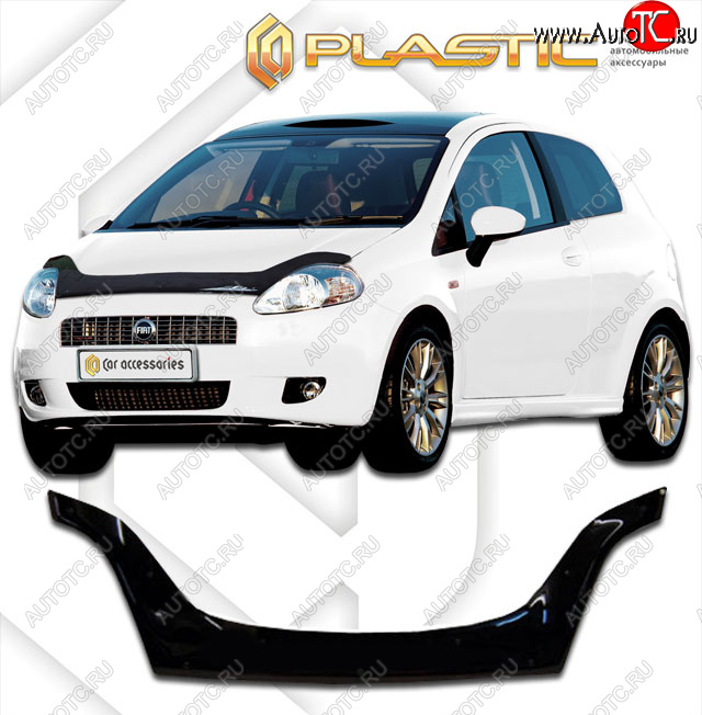 2 799 р. Дефлектор капота (exclusive) CA-Plastic  Fiat Punto  199 (2005-2012) хэтчбэк 5 дв. дорестайлинг (Classic чёрный, Без надписи)  с доставкой в г. Кемерово