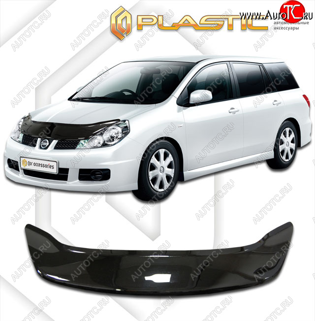2 399 р. Дефлектор капота (exclusive) CA-Plastic  Nissan Wingroad  3 Y12 (2005-2018) 3-ое универсал (Classic чёрный, Без надписи)  с доставкой в г. Кемерово