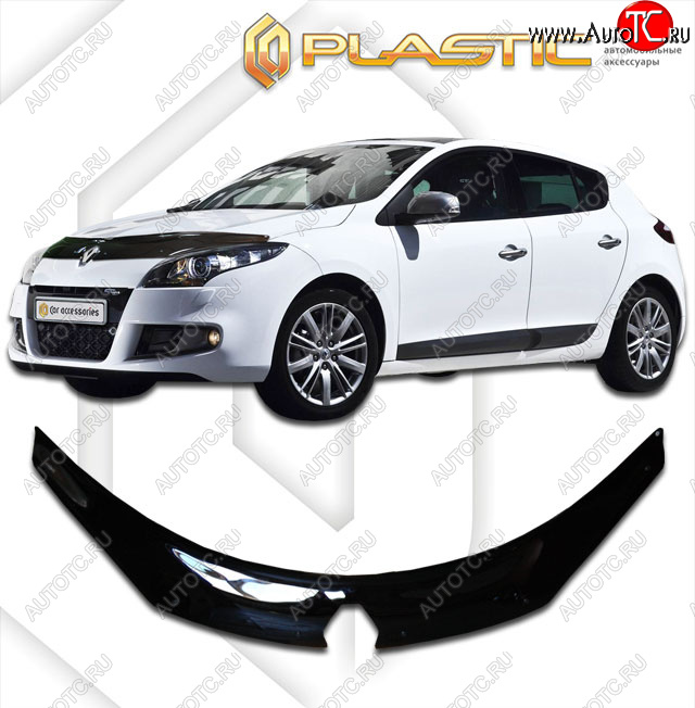 2 559 р. Дефлектор капота (exclusive) CA-Plastic  Renault Megane  купе 3 дв. (2008-2014) дорестайлинг, 1-ый рестайлинг (Classic чёрный, Без надписи)  с доставкой в г. Кемерово