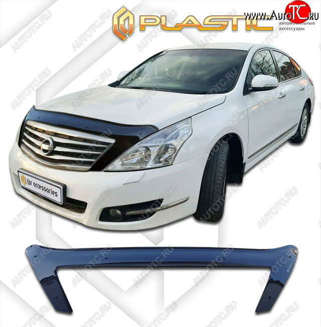 2 799 р. Дефлектор капота (exclusive) CA-Plastic  Nissan Teana  2 J32 (2008-2014) дорестайлинг, рестайлинг (Classic чёрный, Без надписи)  с доставкой в г. Кемерово