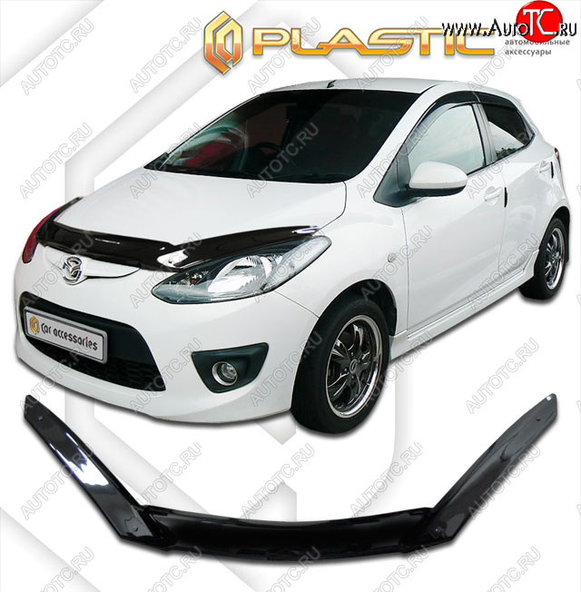 2 399 р. Дефлектор капота (exclusive) CA-Plastic  Mazda Demio  3 DE (2007-2014) дорестайлинг, рестайлинг (Classic чёрный, Без надписи)  с доставкой в г. Кемерово