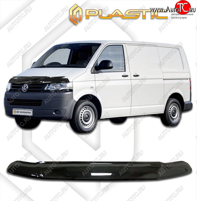 2 599 р. Дефлектор капота (exclusive) CA-Plastic  Volkswagen Transporter  T5 (2009-2015) рестайлинг (Classic чёрный, Без надписи)  с доставкой в г. Кемерово