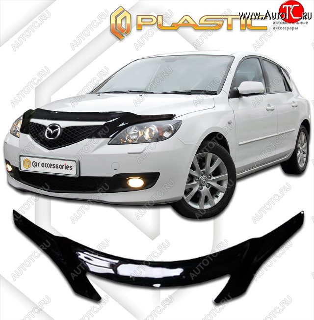 2 799 р. Дефлектор капота (exclusive) CA-Plastic  Mazda 3/Axela  BK (2003-2009) дорестайлинг, хэтчбэк, рестайлинг, хэтчбэк (Classic чёрный, Без надписи)  с доставкой в г. Кемерово