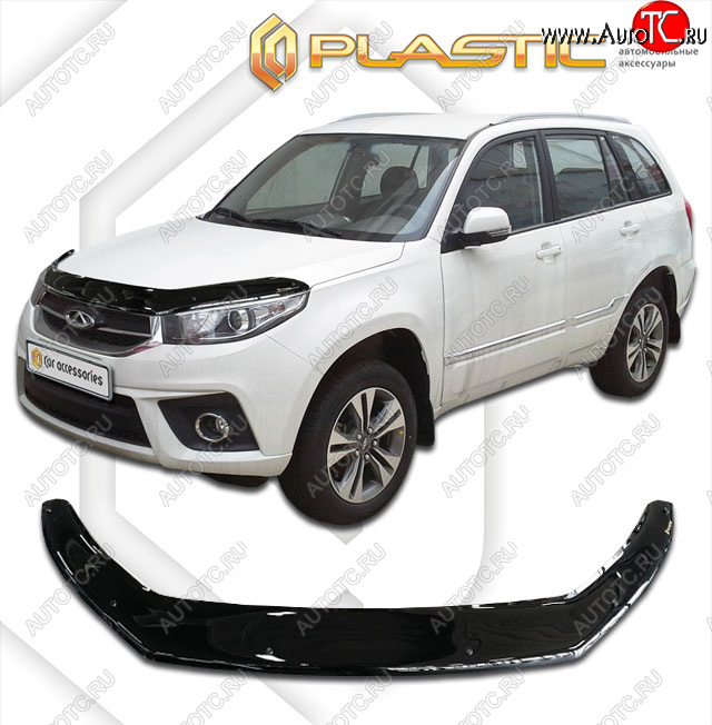 2 399 р. Дефлектор капота (exclusive) CA-Plastic  Chery Tiggo 3x (2017-2020) дорестайлинг (Classic чёрный, Без надписи)  с доставкой в г. Кемерово