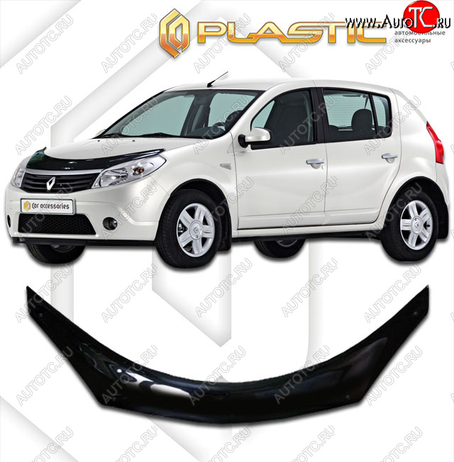 2 399 р. Дефлектор капота (exclusive) CA-Plastic  Renault Sandero Stepway  (BS) (2010-2014) (Classic чёрный, Без надписи)  с доставкой в г. Кемерово