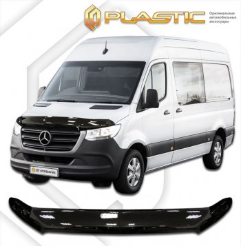 4 099 р. Дефлектор капота CA-Plastic exclusive Mercedes-Benz Sprinter W910 (2018-2025) (серия Classic черный, Без надписи)  с доставкой в г. Кемерово. Увеличить фотографию 2