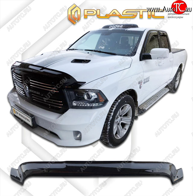 2 559 р. Дефлектор капота CA-Plastic Exclusive  Dodge Ram 1500  4 DJ,DS (2008-2012) Quad Cab (Classic чёрный, Без надписи)  с доставкой в г. Кемерово