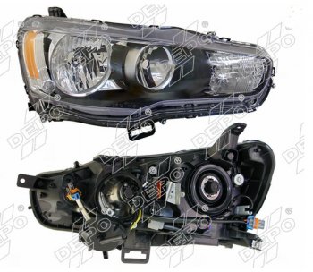 Правая фара (под электрокорректор, Евросвет) DEPO Mitsubishi Lancer 10 CY седан дорестайлинг (2007-2010)