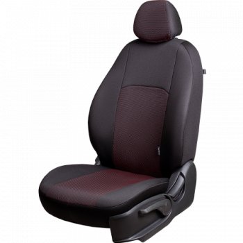 Чехлы сидений Lord Autofashion Дублин (комплектация Люкс Комфорт, жаккард, 60/40, раздельная задняя спинка и сиденье, 3Г-образных подголовника) Лада Гранта 2190 седан дорестайлинг (2011-2017) (Чёрный, Ёж красный)