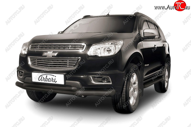 12 649 р. Защита переднего бампера двойная (диаметр 76+57 мм) Arbori  Chevrolet Trailblazer  GM800 (2012-2016) дорестайлинг  с доставкой в г. Кемерово