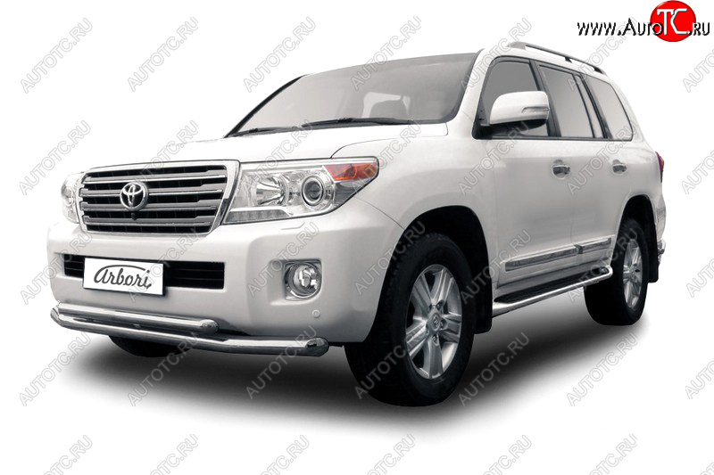 55 999 р. Защита переднего бампера двойная (диаметр 76+57 мм) Arbori  Toyota Land Cruiser  200 (2012-2015) 1-ый рестайлинг  с доставкой в г. Кемерово