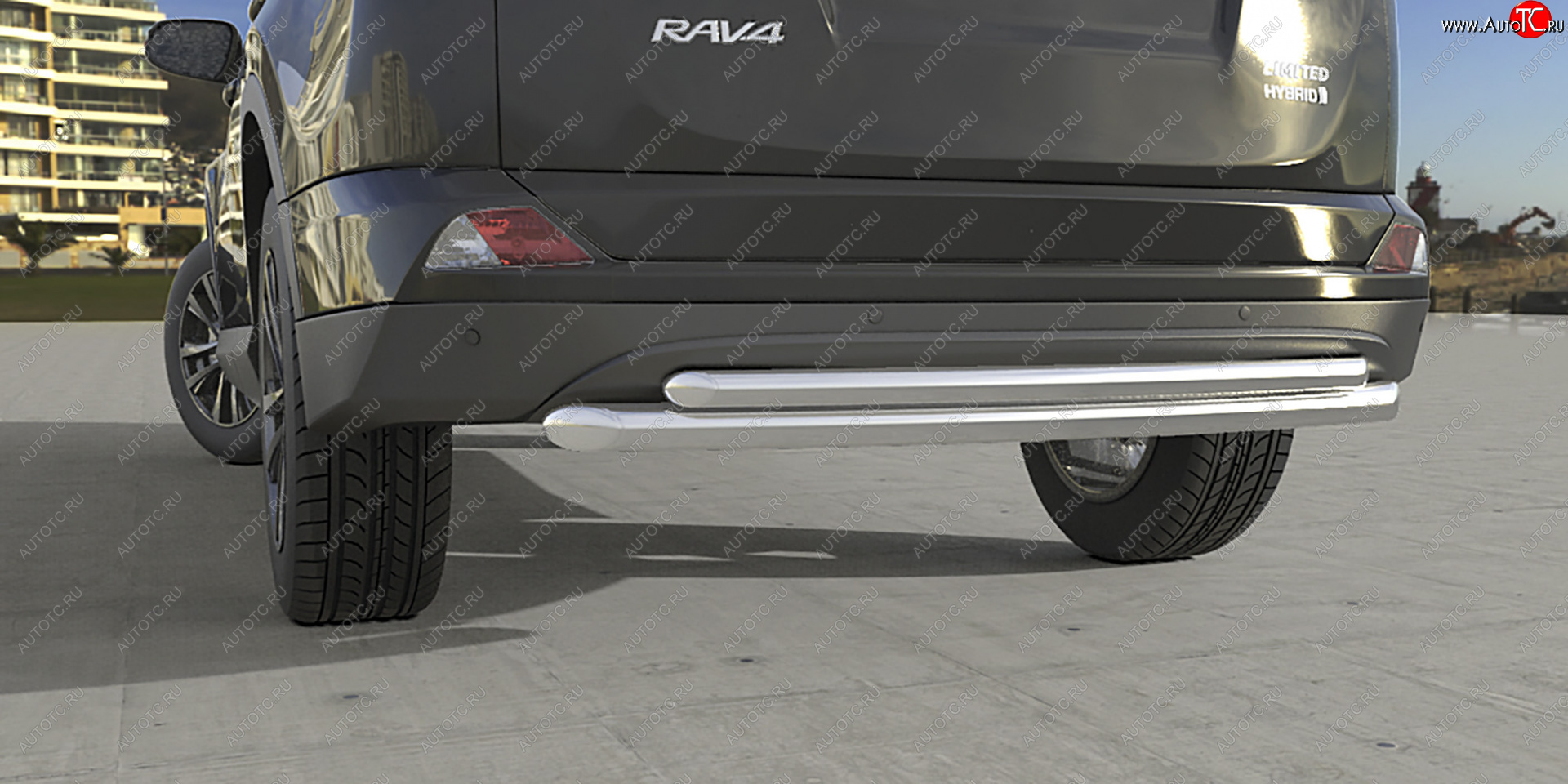 3 179 р. Защита заднего бампера (двойная, d57+d42) Arbori  Toyota RAV4  XA40 (2015-2019) 5 дв. рестайлинг  с доставкой в г. Кемерово