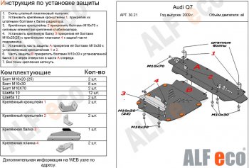 Защита картера и радиатора (2 части) ALFECO Audi Q7  4L (2009-2015) рестайлинг (алюминий 3 мм)
