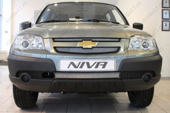 Защитная сетка в бампер (ячейка 3х7 мм, GLCGLS, 3 части) Alfeco Стандарт Chevrolet Niva 2123 рестайлинг (2009-2020) ()