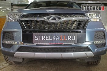 3 149 р. Защитная сетка радиатора в бампер (ячейка 3х7 мм) Стрелка 11 Стандарт  Chery Tiggo 4 (2018-2023) 1-ый рестайлинг (черная)  с доставкой в г. Кемерово. Увеличить фотографию 2