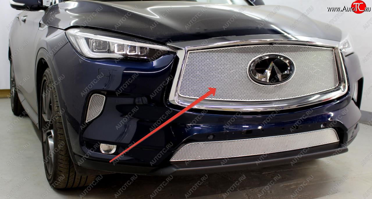 6 349 р.           Защита радиатора Infiniti QX50 2021- chrome верх PPREMIUM  INFINITI Qx50  J55 (2017-2022) (цвет: хром)  с доставкой в г. Кемерово