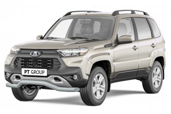 6 199 р. Защита переднего бампера (волна, Ø63) Petroil Tuning  Лада Нива Трэвел (2021-2025) (212300-80) (сталь в цвет серебристый (Искра))  с доставкой в г. Кемерово. Увеличить фотографию 2