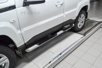 Защита порогов (с накладками, Ø63 мм) Petroil Tuning Лада 2123 (Нива Шевроле) - Нива Трэвел (окраска в серебристый (Искра))