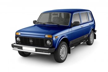 Защита порогов (с накладками, Ø76 мм) Petroil Tuning Лада нива 4х4  2131 (1993-2019) 5 дв. дорестайлинг (полированная нержавейка)