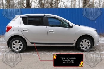 3 799 р. Комплект молдингов на двери (4 шт, узкие) Русская Артель  Renault Sandero  (B8) (2014-2018) дорестайлинг (Поверхность глянец, Неокрашенные)  с доставкой в г. Кемерово. Увеличить фотографию 1