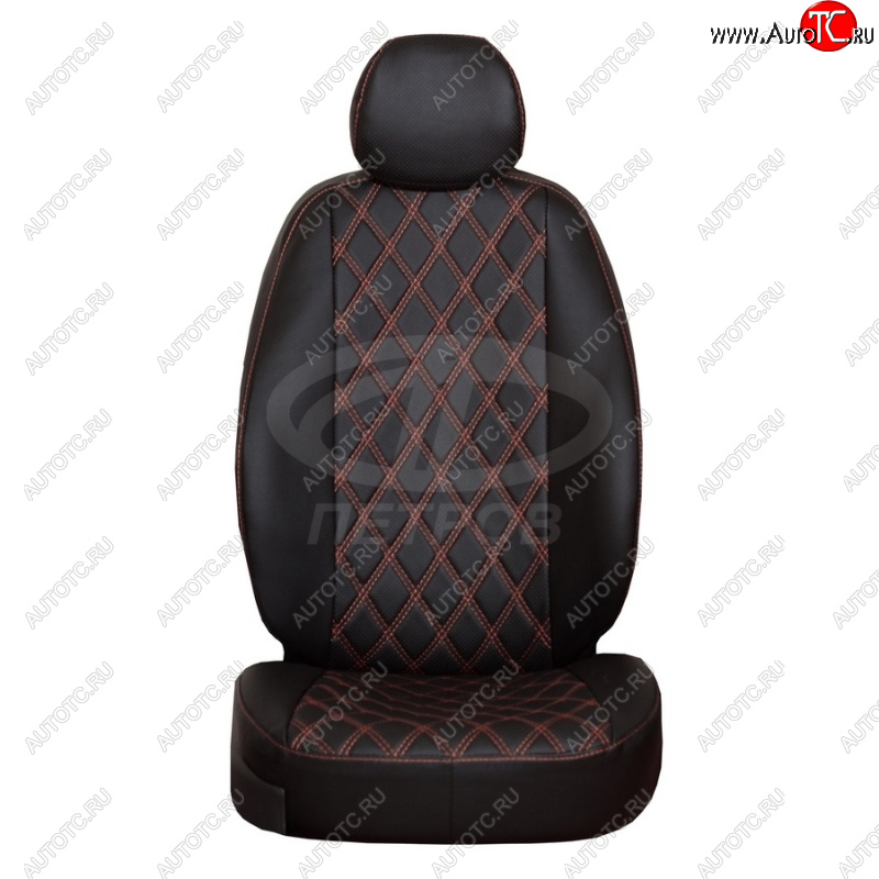 4 999 р. Чехлы сидений (экокожа, 2/3 airbag, №2) ПЕТРОВ Орегон Ромб  Renault Duster  HS (2015-2021) рестайлинг (черный/красная нить)  с доставкой в г. Кемерово