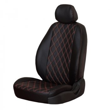 4 999 р. Чехлы сидений (экокожа, 2/3 airbag, №2) ПЕТРОВ Орегон Ромб  Renault Duster  HS (2015-2021) рестайлинг (черный/красная нить)  с доставкой в г. Кемерово. Увеличить фотографию 2