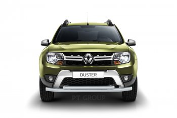Защита переднего бампера (двойная Ø63 и 51 мм) Petroil Tuning Nissan Terrano  D10 (2013-2022), Renault Duster  HS (2015-2021) (серебристый (Искра))