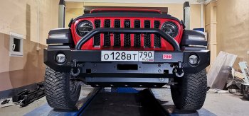 77 999 р. Бампер силовой передний РИФ  Jeep Wrangler  JL (2018-2024) 3 дв. дорестайлинг (под доп. фары, с центральной защитной дугой)  с доставкой в г. Кемерово. Увеличить фотографию 2