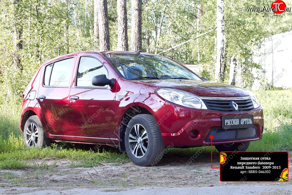 2 149 р. Защитная сетка решетки переднего бампера Русская Артель  Renault Sandero  (BS) (2009-2014) (Поверхность текстурная)  с доставкой в г. Кемерово