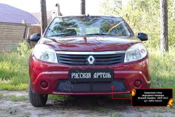 2 149 р. Защитная сетка решетки переднего бампера Русская Артель  Renault Sandero  (BS) (2009-2014) (Поверхность текстурная)  с доставкой в г. Кемерово. Увеличить фотографию 3
