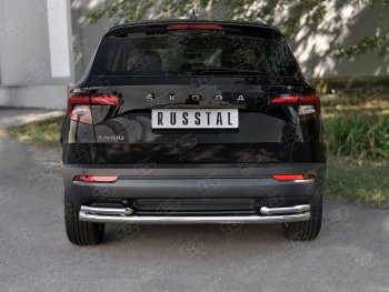 Защита заднего бампера (2 трубы Ø63 и 42 мм с углами, нержавейка) SLITKOFF Skoda Karoq  NU7 (2017-2021) дорестайлинг