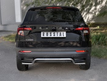 Защита заднего бампера (Ø42 мм волна, нержавейка) SLITKOFF Skoda Karoq  NU7 (2017-2021) дорестайлинг