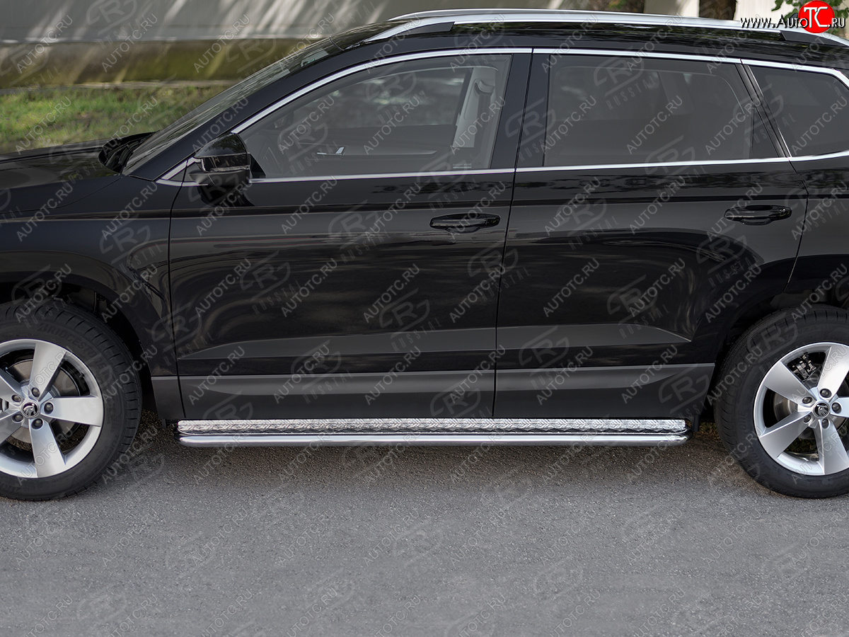 24 649 р. Пороги SLITKOFF d42 с листом  Skoda Karoq  NU7 (2017-2025) дорестайлинг, рестайлинг (лист алюминий, труба нержавейка)  с доставкой в г. Кемерово