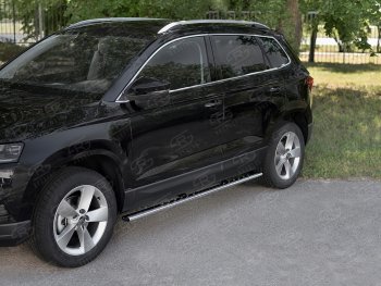 16 649 р. Защита порогов Russtal труба 75х42 овал с проступью Skoda Karoq NU7 дорестайлинг (2017-2021)  с доставкой в г. Кемерово. Увеличить фотографию 2