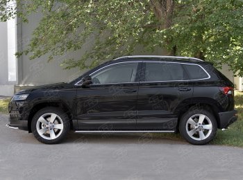 16 649 р. Защита порогов Russtal труба 75х42 овал с проступью Skoda Karoq NU7 дорестайлинг (2017-2021)  с доставкой в г. Кемерово. Увеличить фотографию 3
