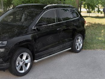 Защита порогов на SLITKOFF труба d63 Skoda Karoq NU7 рестайлинг (2020-2025) (защита порогов со скосами на торцах)