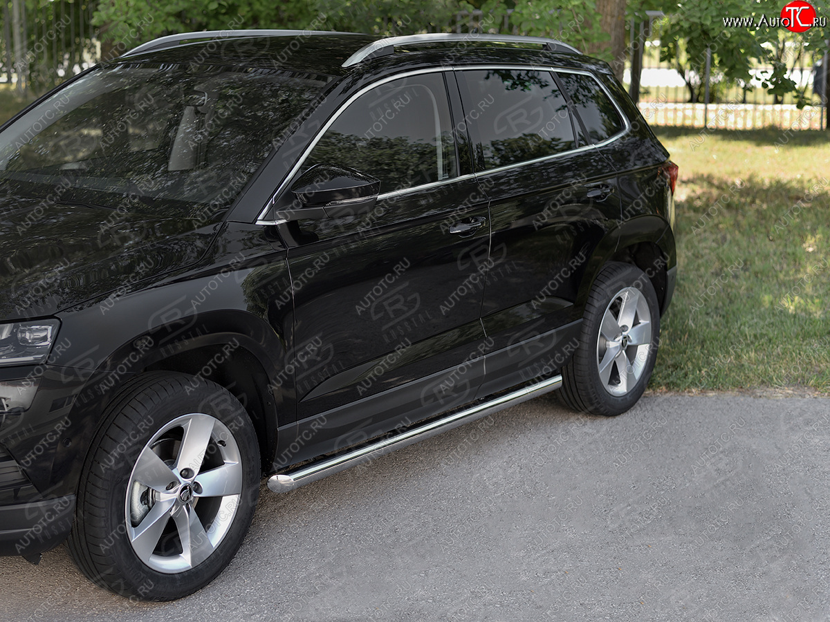 19 999 р. Защита порогов на SLITKOFF труба d63 Skoda Karoq NU7 рестайлинг (2020-2025) (защита порогов со скосами на торцах)  с доставкой в г. Кемерово